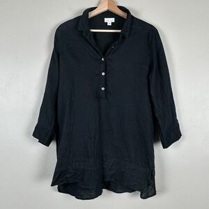 J. Jill Love Linen Women M 100% Linen 3/4 Sleeve Black Popover Tunic Top Casual